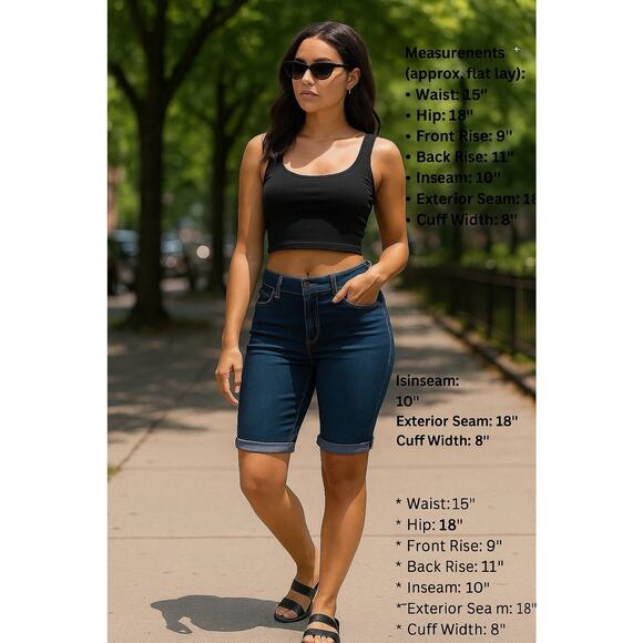 APT 9‎ Women’s Size 6 Bermuda Jean Shorts Dark Wash Stretch Cuffed Denim - Picture 13 of 13